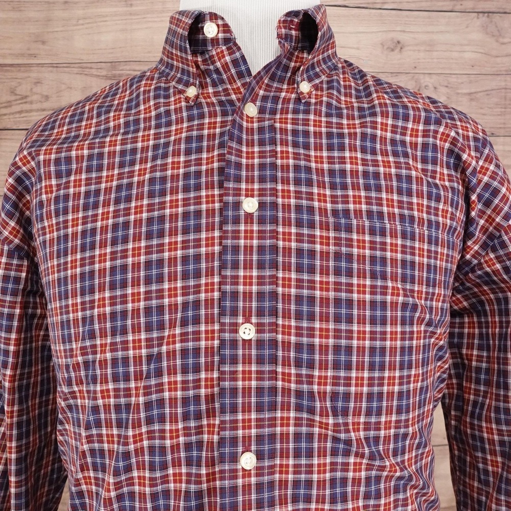 Jos A Bank Shirt Mens Large Red Blue Plaid Button Down Classic Collection Cotton